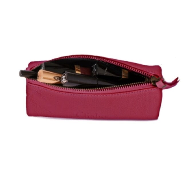 Leren make-up tasje / pen étui | Fuchsia