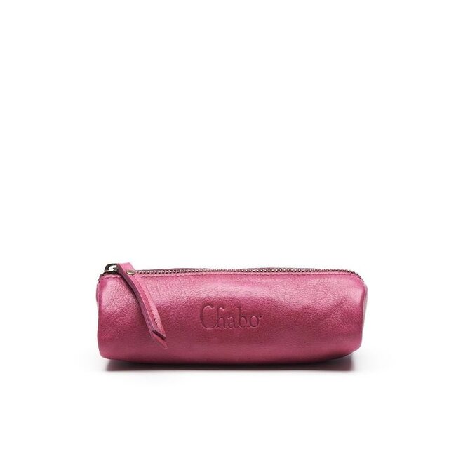 Leren make-up tasje / pen étui | Fuchsia