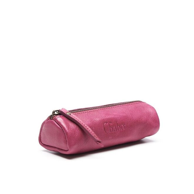 Leren make-up tasje / pen étui | Fuchsia