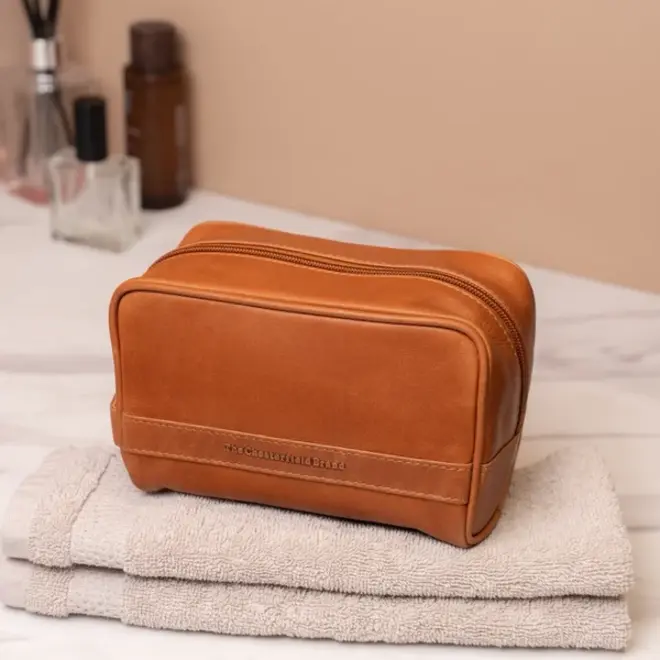 Compacte Leren Toilettas Tavira | Cognac