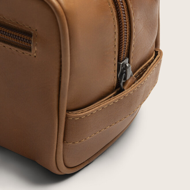 Compacte Leren Toilettas Tavira | Cognac