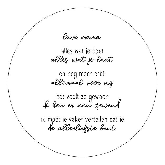 Zoedt Muurcirkel wit met gedicht 'Lieve mama..' - 20cm