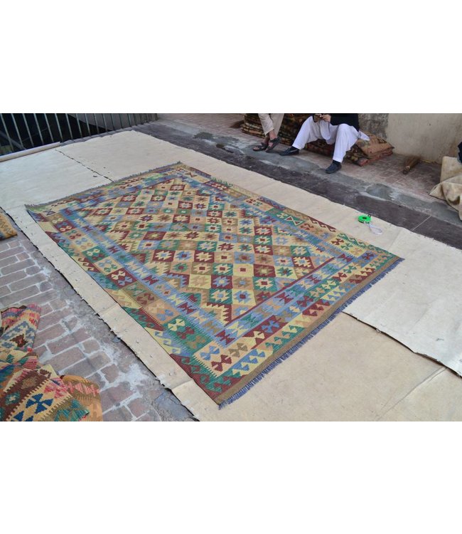 307x200 cm Handgewebte Orientalisch Wolle Kelim Teppich