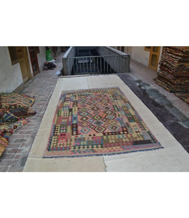 311x197 cm Handgewebte Orientalisch Wolle Kelim Teppich