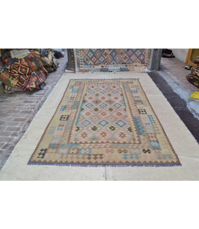 308x192 cm Handgewebte Orientalisch Wolle Kelim Teppich