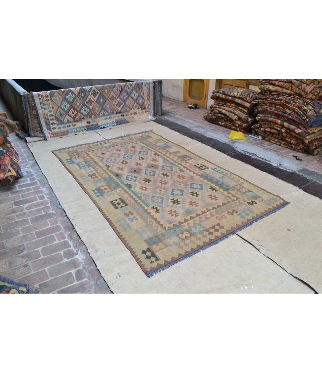 308x192 cm Handgewebte Orientalisch Wolle Kelim Teppich