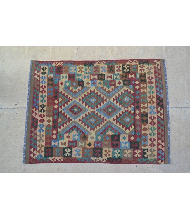 200x153 cm Hand Woven Afghan Wool Kilim Area Rug