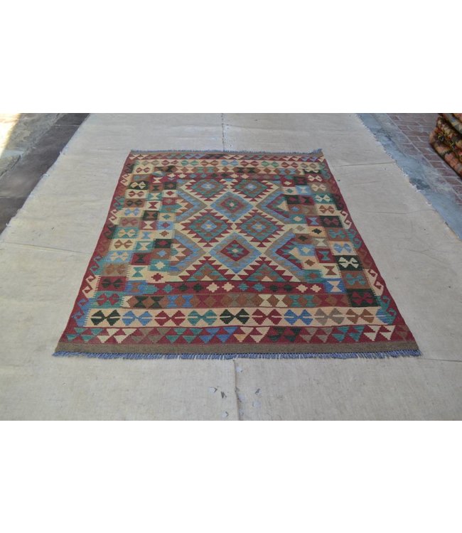200x153 cm Hand Woven Afghan Wool Kilim Area Rug