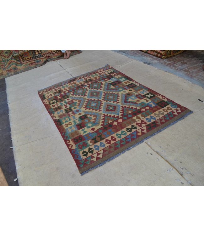 200x153 cm Handgewebte Orientalisch Wolle Kelim Teppich