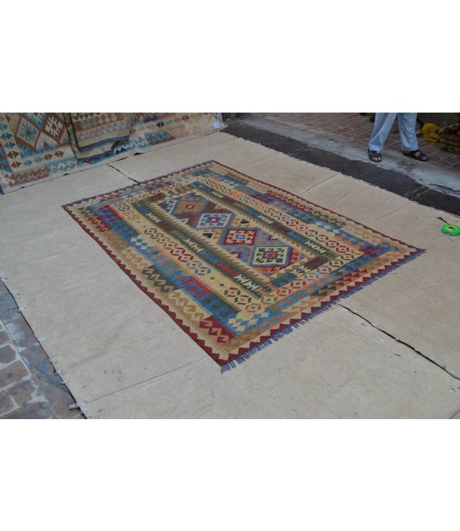 208x147 cm Hand Woven Afghan Wool Kilim Area Rug