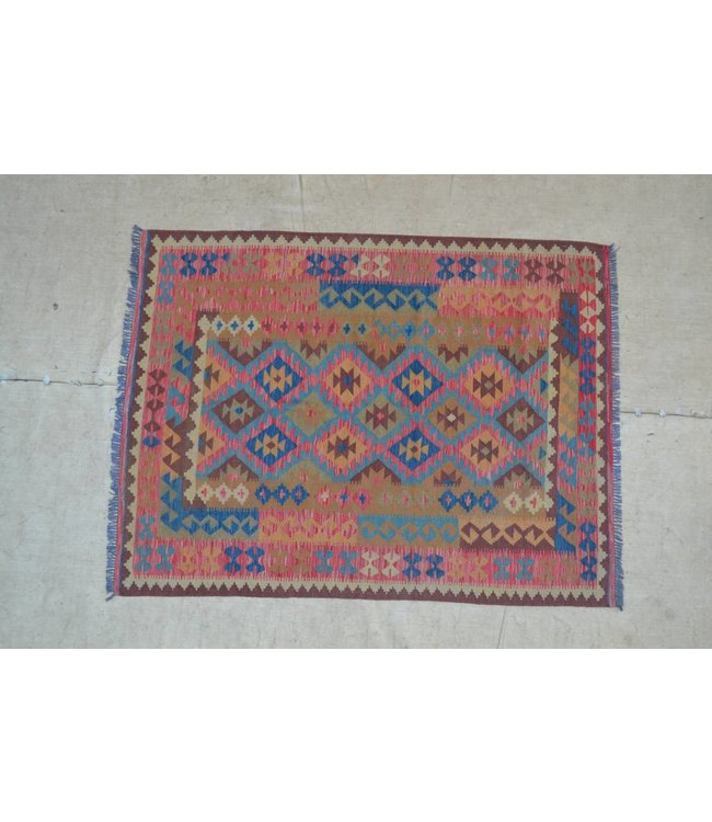 200x151 cm Hand Woven Afghan Wool Kilim Area Rug