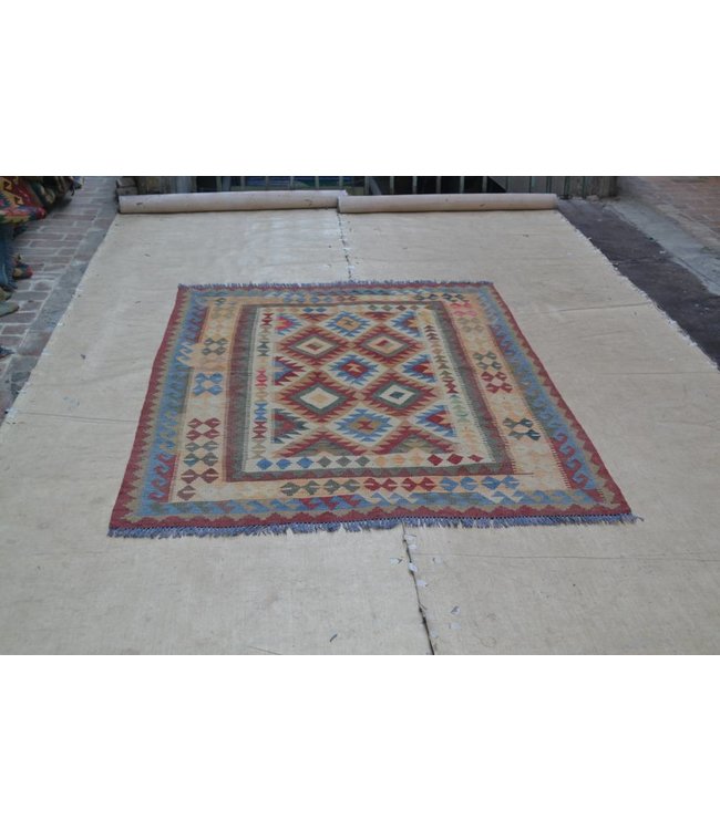 200x150 cm Handgemaakt Oosters Kelim Wol Vloerkleed