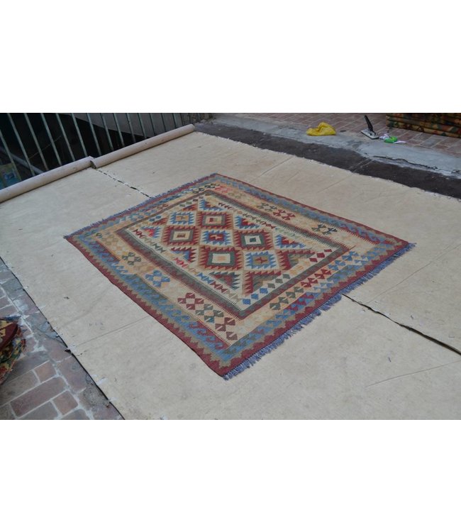 200x150 cm Handgewebte Orientalisch Wolle Kelim Teppich