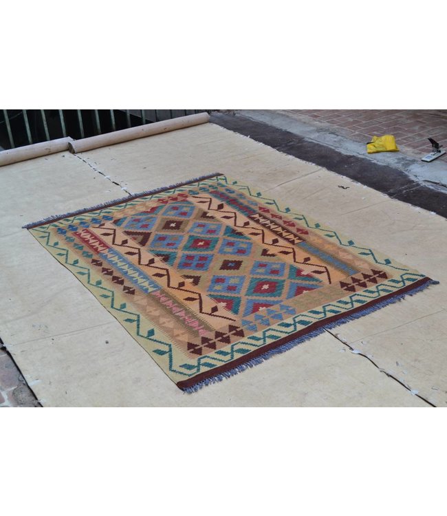 205x150 cm Handgemaakt Oosters Kelim Wol Vloerkleed