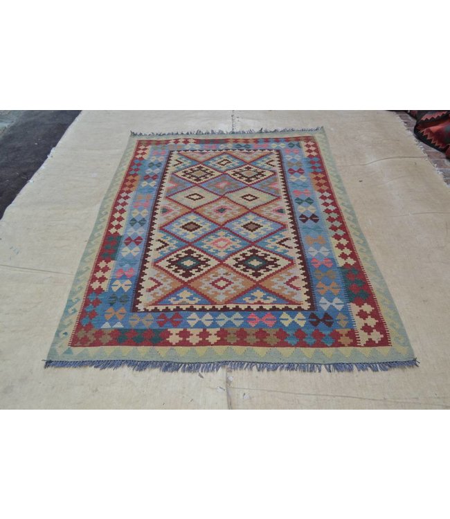 212x147 cm Handgewebte Orientalisch Wolle Kelim Teppich