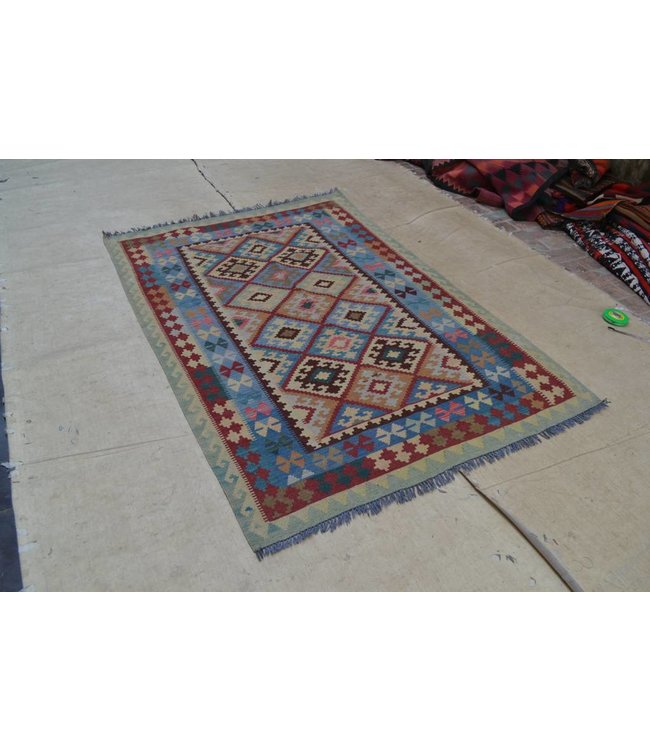 212x147 cm Hand Woven Afghan Wool Kilim Area Rug