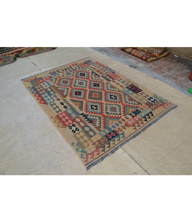 203x149 cm Hand Woven Afghan Wool Kilim Area Rug