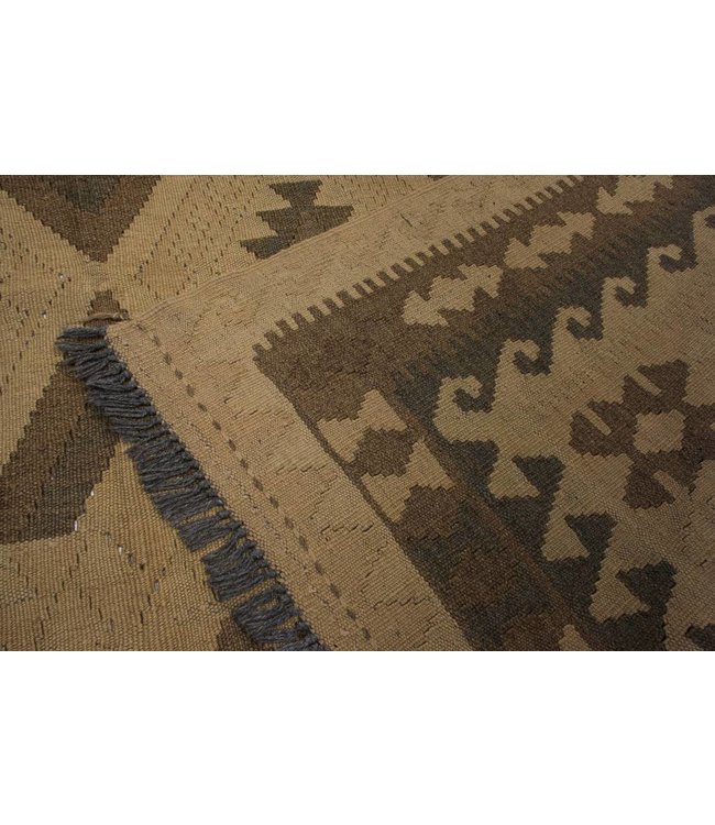 Handgewebte Braun Wolle Kelim Teppich 298x190 cm