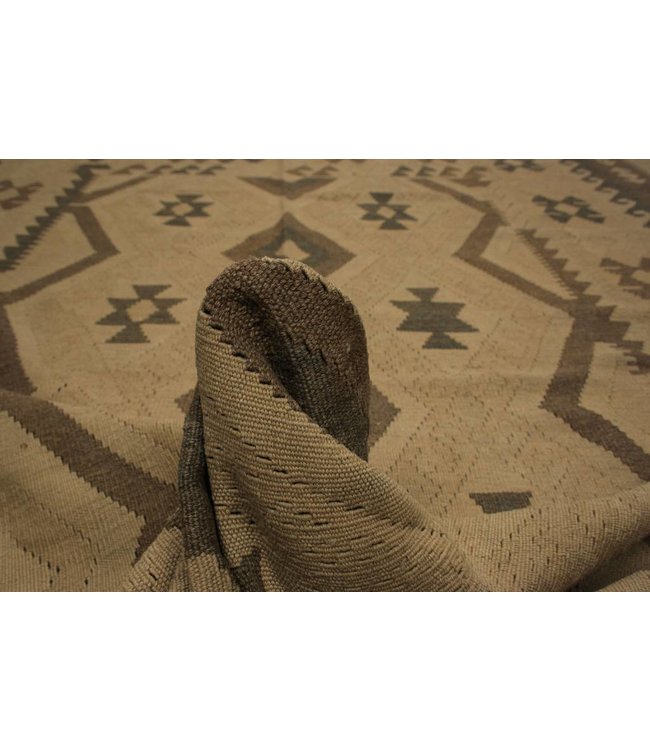 Hand Woven Brown Wool Kilim Area Rug 298x190 cm