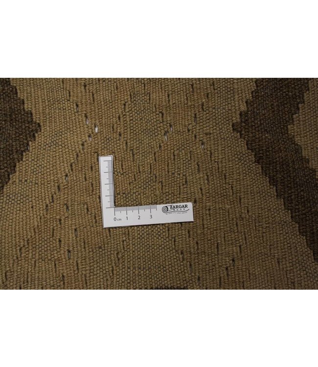 Handgewebte Braun Wolle Kelim Teppich 298x190 cm