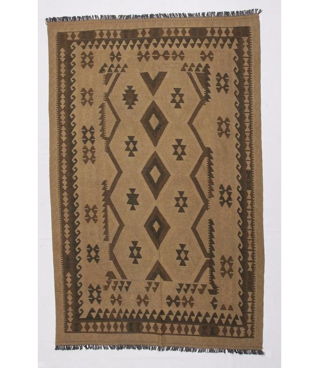 Hand Woven Brown Wool Kilim Area Rug 298x190 cm