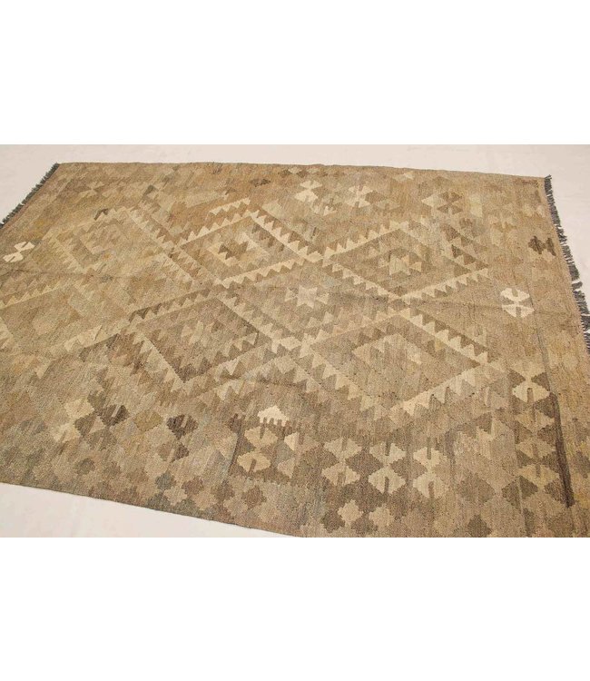 Handgewebte Braun Wolle Kelim Teppich  210x143 cm