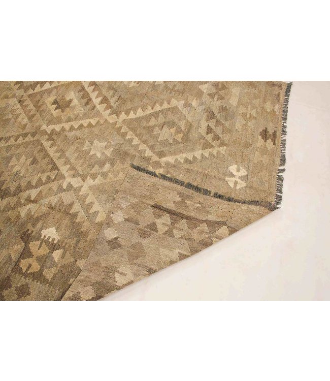 Hand Woven Brown Wool Kilim Area Rug 210x143 cm