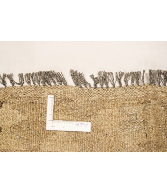 Hand Woven Brown Wool Kilim Area Rug 210x143 cm