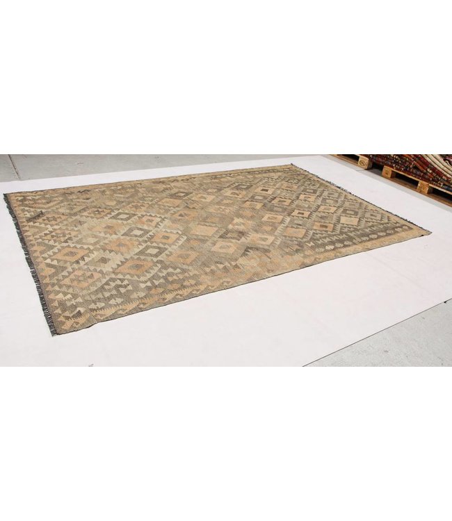 Hand Woven Brown Wool Kilim Area Rug 297x191 cm