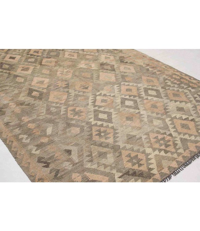 Hand Woven Brown Wool Kilim Area Rug 297x191 cm