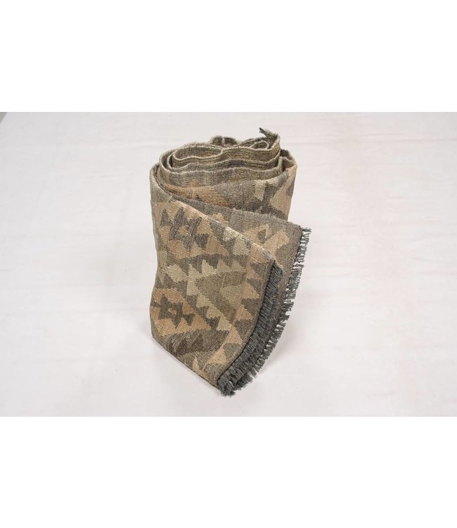 Hand Woven Brown Wool Kilim Area Rug 297x191 cm