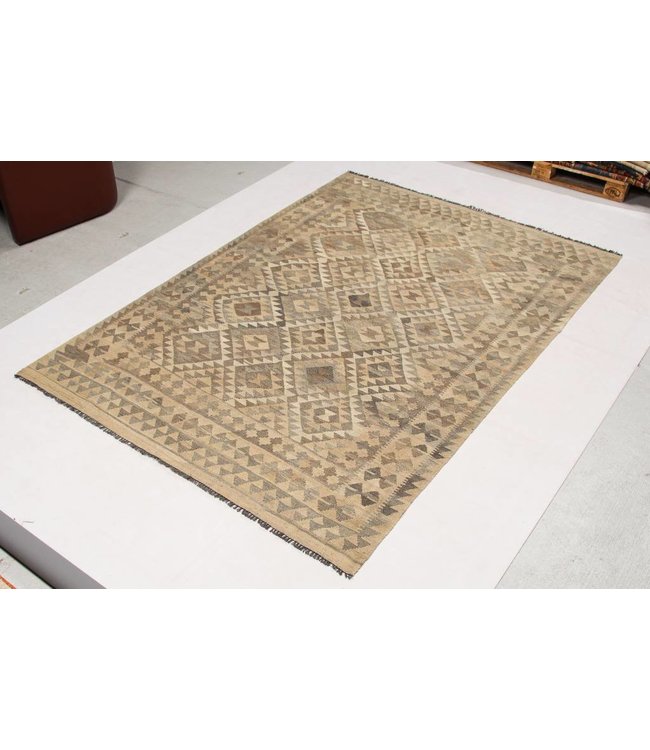 Hand Woven Brown Wool Kilim Area Rug 294x205 cm
