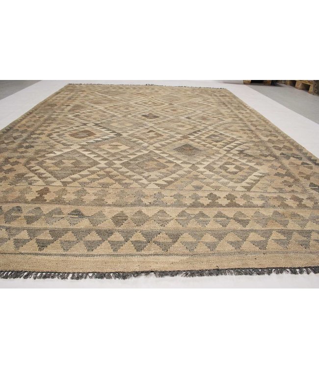 Hand Woven Brown Wool Kilim Area Rug 294x205 cm