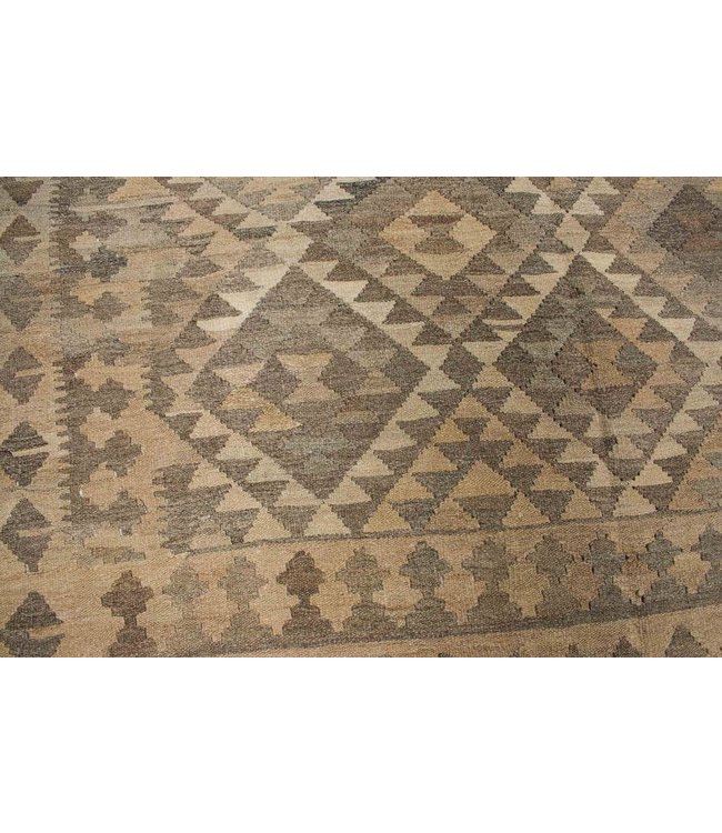 Hand Woven Brown Wool Kilim Area Rug 294x205 cm