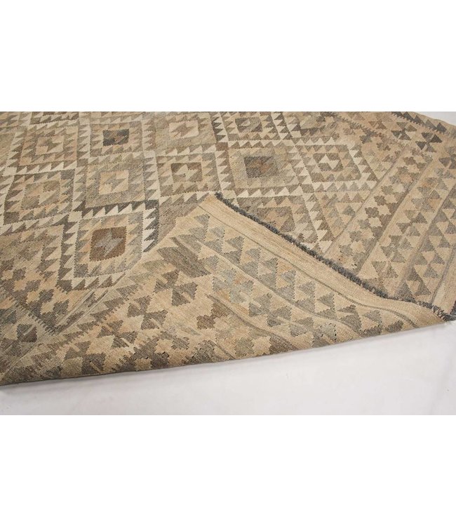 Handgewebte Braun Wolle Kelim Teppich 294x205 cm