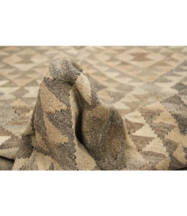 Handgewebte Braun Wolle Kelim Teppich 294x205 cm