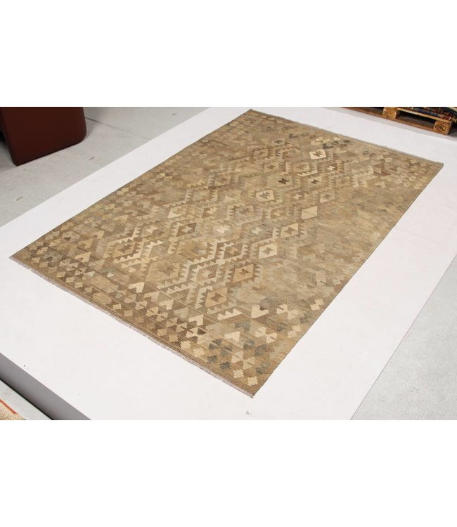 Hand Woven Brown Wool Kilim Area Rug 304x201 cm