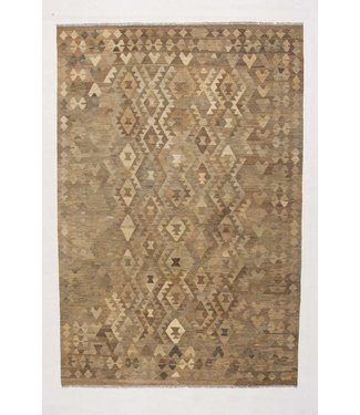 Hand Woven Brown Wool Kilim Area Rug 304x201 cm