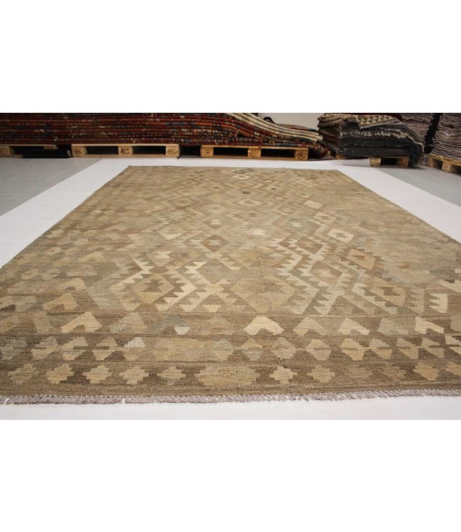 Handgewebte Braun Wolle Kelim Teppich 304x201 cm