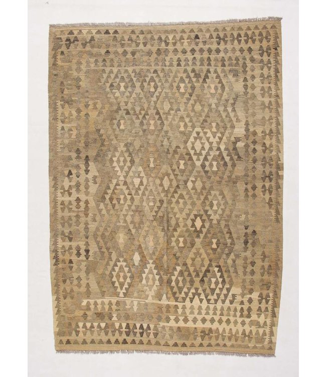 Hand Woven Brown Wool Kilim Area Rug 290x207 cm