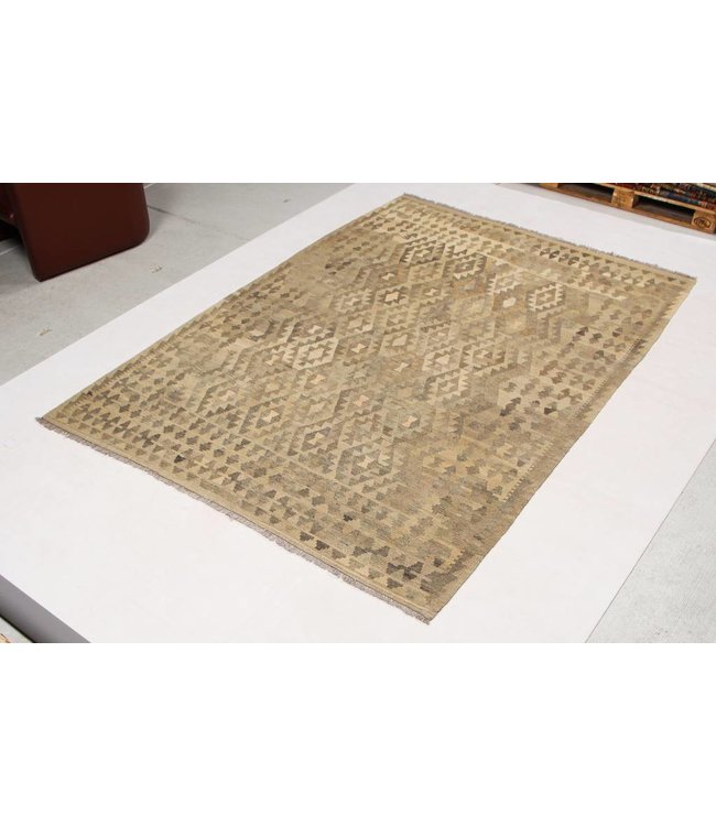 Handgewebte Braun Wolle Kelim Teppich 290x207 cm