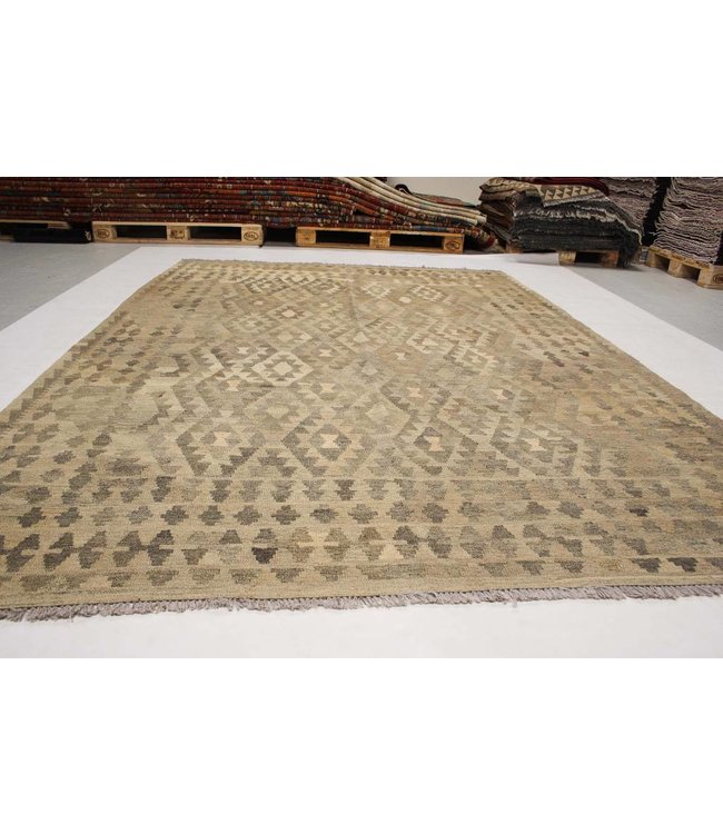 Hand Woven Brown Wool Kilim Area Rug 290x207 cm