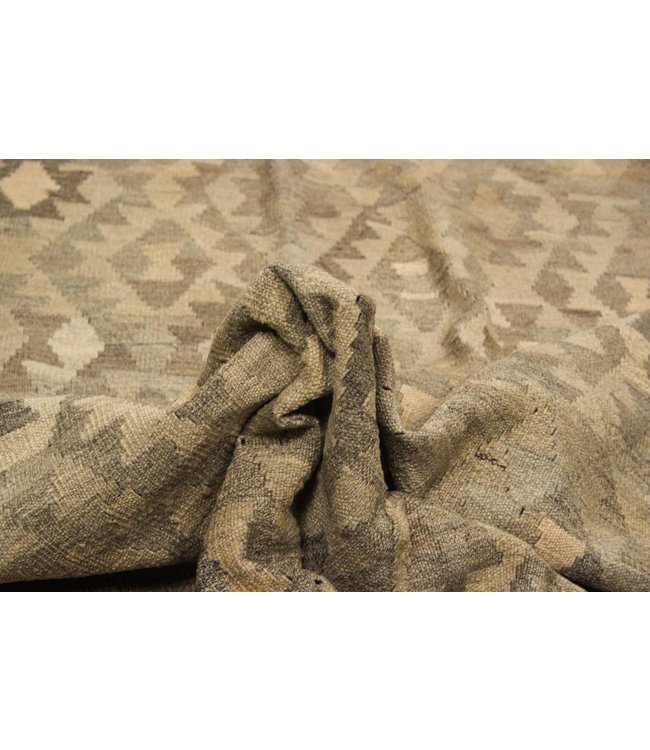 Hand Woven Brown Wool Kilim Area Rug 290x207 cm