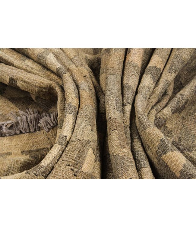Handgewebte Braun Wolle Kelim Teppich 290x207 cm