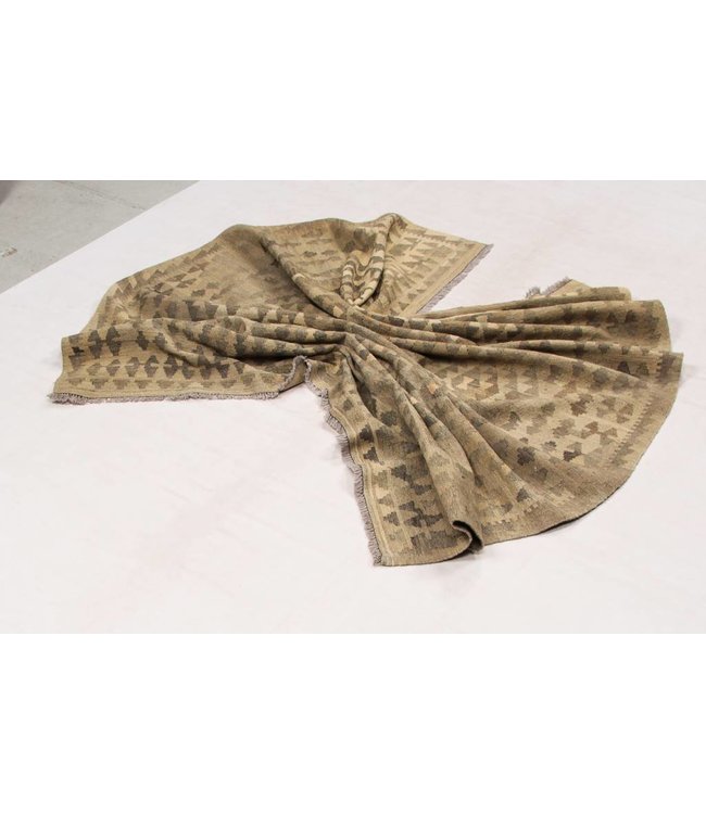 Hand Woven Brown Wool Kilim Area Rug 290x207 cm