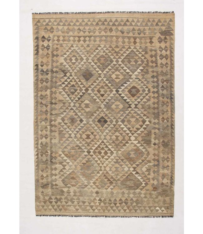 Hand Woven Brown Wool Kilim Area Rug 294x205 cm