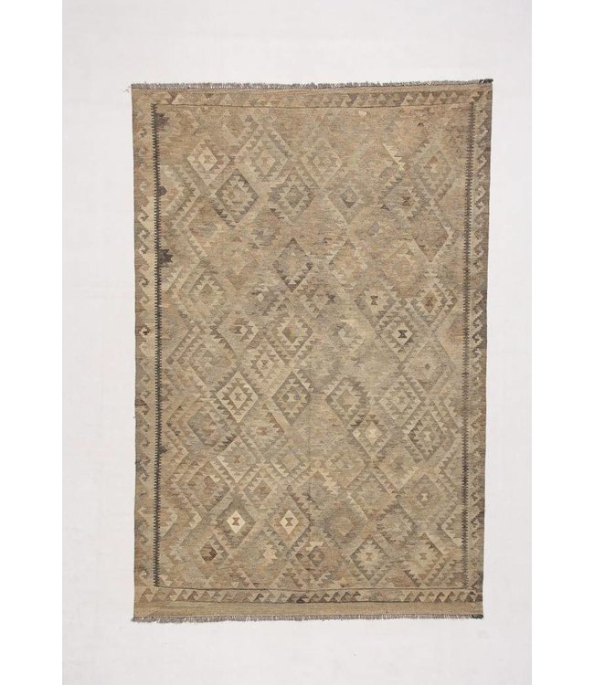 Hand Woven Brown Wool Kilim Area Rug 300x202cm