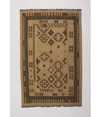 Hand Woven Brown Wool Kilim Area Rug 301x194 cm