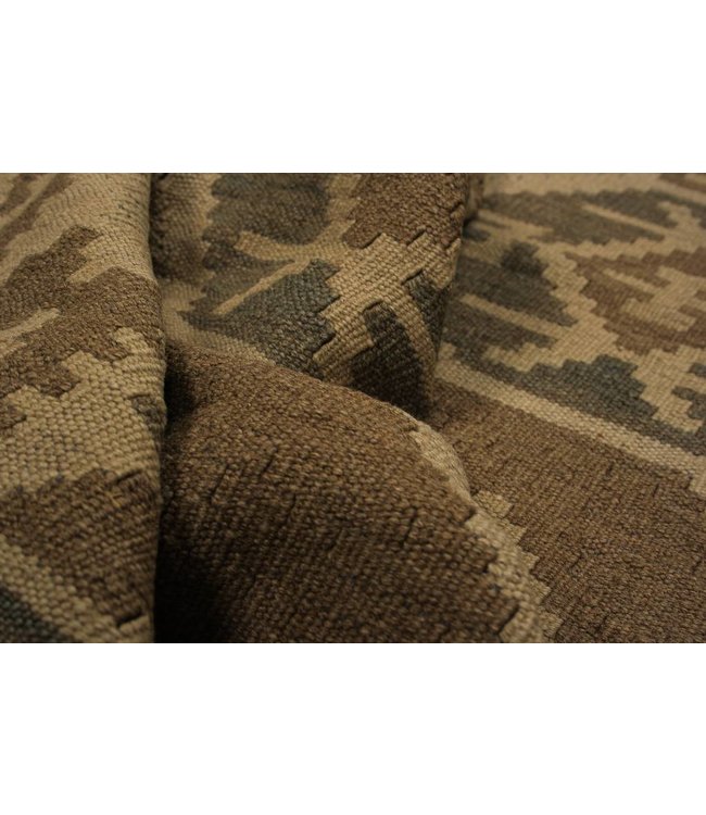 Hand Woven Brown Wool Kilim Area Rug 295x194 cm