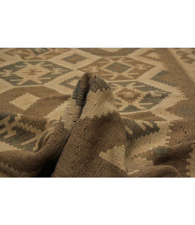 Handgewebte Braun Wolle Kelim Teppich 295x194 cm